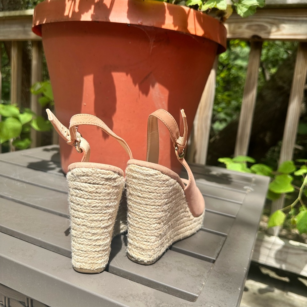 Nine West Cream Espadrille Leather Wedge Sandals, 6.5, 37, 4, Gently Worn - Picture 2 of 5